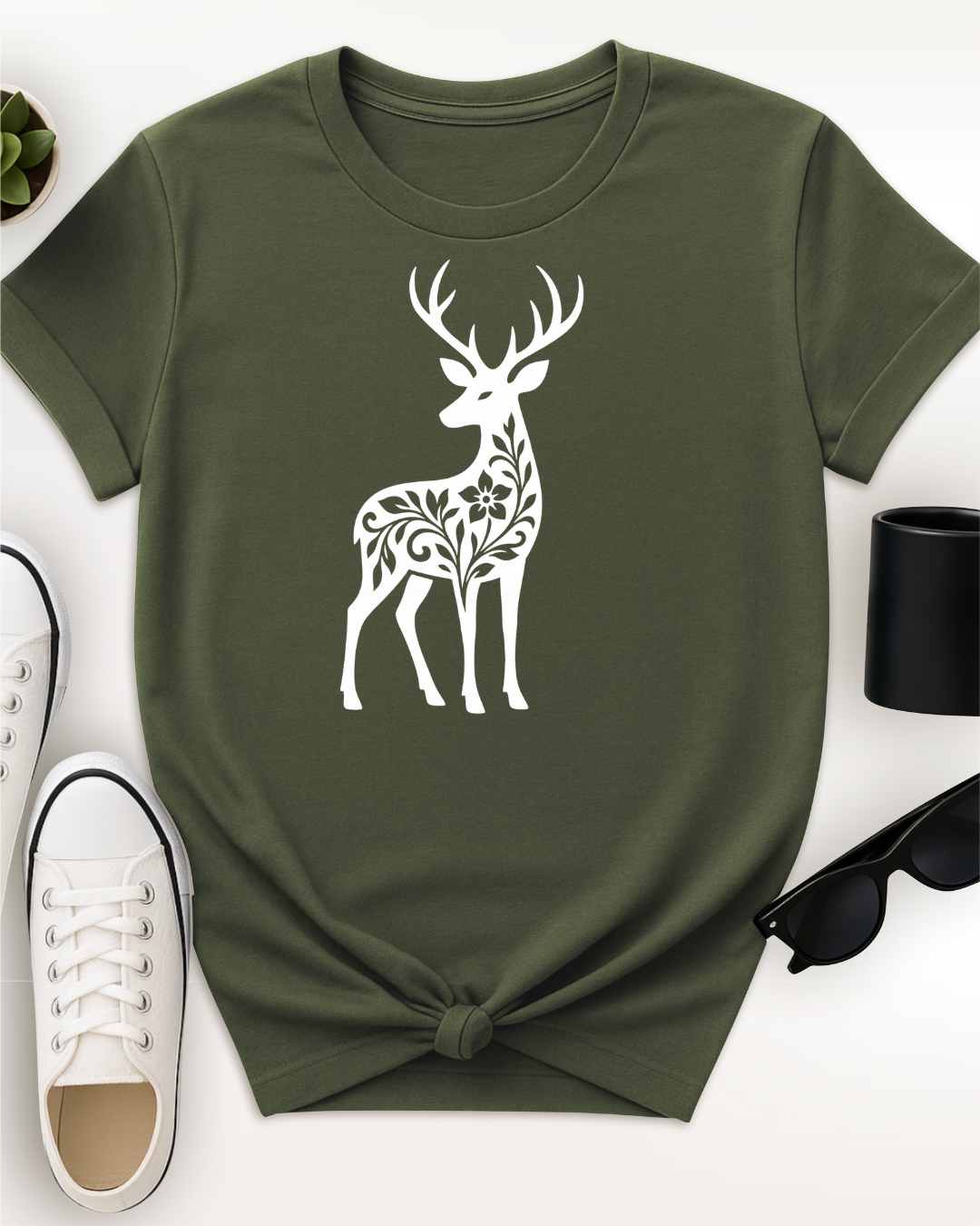 Silhouette Floral Deer